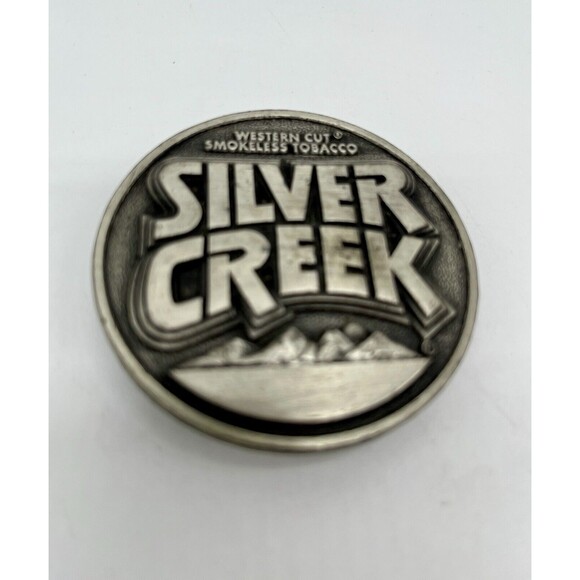 Siskiyou Other - VINTAGE VTG 1982 SILVER CREEK WESTERN CUT SMOKELESS TOBACCO PEWTER BELT BUCKLE